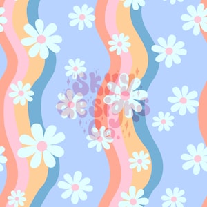Modèle sans couture de vagues de marguerite rétro d'été groovy pour des sublimations de tissu floral rétro