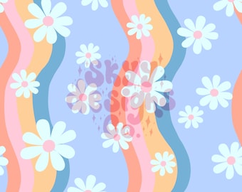 Groovy Retro Sommer Gänseblümchen Wellen Muster für Retro floral Stoff Sublimationen
