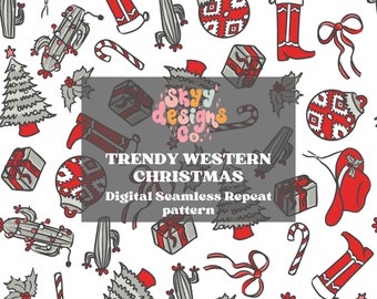 Botas navideñas de estilo western con estampado digital sin costuras para telas navideñas e impresión de superficies.