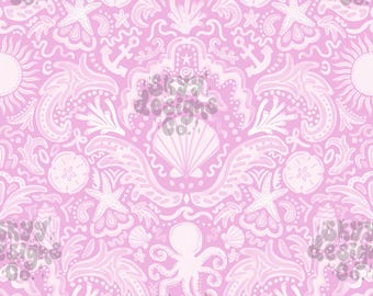 Pink Nautical Watercolor Seamless Pattern for Summer, Girly Tropical Pattern Paper Digital Download