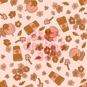 Fall pumpkins digital seamless pattern for fabrics and wallpapers, Fall seamless pattern, Fall coffee seamless pattern design