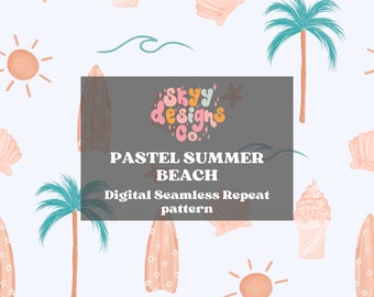 Trendy Tropical summer seamless pattern for summer, Topical summer seamless repeat patterns for fabrics, Digital paper file pastel beach