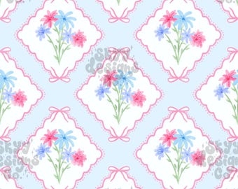 Pastel aquarel bloemen patchwork naadloos patroon voor de lente, coquette bloemenpatroon papier digitale download