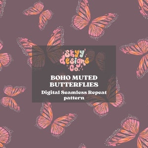 Boho muted butterfly digital seamless pattern for fabrics, Butterflies digital paper Design, Digital Download Repeat Pattern Animal