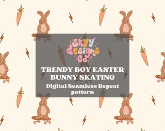 Trendy Boy Easter Bunnies Seamless Pattern, Spring Animals Pattern Paper Digital Download