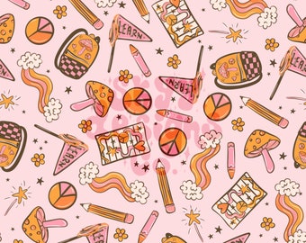 Retro School Seamless Pattern, Bright Learning Pattern Paper Digital Download