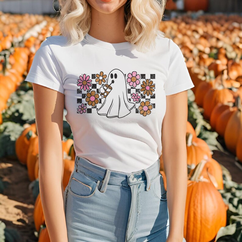 Retro iskaffe-spöke PNG, preppy Halloween-t-shirtdesign digital nedladdning bild 5
