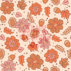 Boho Herbstlaub digital Muster für Stoffe und Tapeten, Herbst florales digitales Papier, Herbstlaub Tapete oder Stoffe