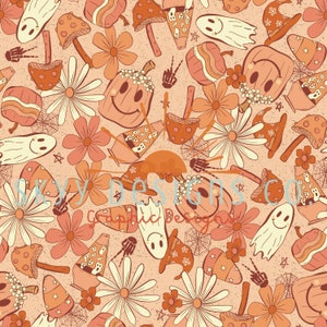 Retro Halloween ghosts and pumpkins digital seamless pattern for fabrics and wallpapers, retro Halloween digital paper file for fabrics