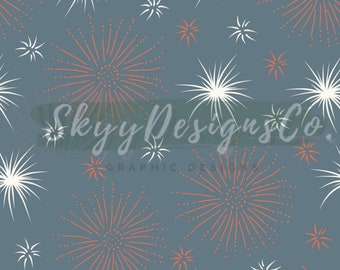 Muted Fireworks Seamless Pattern, Fourth of July Fabric Print Digital Download
