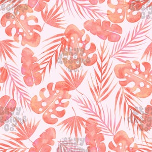 Bright Watercolor Tropical leaves seamless pattern design for Summer, Digital paper download tropical summer repeat pattern, commercial use