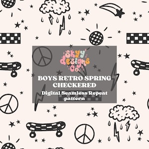 Patrón digital sin costuras Retro Boys Spring time para telas, Papel de patrón repetido Boy Spring, Descarga digital de skateboarding Boys Easter