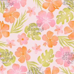 Watercolor Tropical hibiscus floral seamless pattern for summer, Tropical seamless repeat pattern digital paper, Commercial use