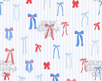Patriotic Bows Seamless Pattern for Independence Day, Preppy July Bow Pattern Paper Digital Download