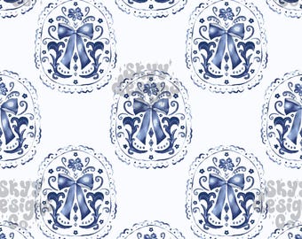 Blue Watercolor Bows Seamless Pattern for Spring, Coquette Pattern Paper Digital Download