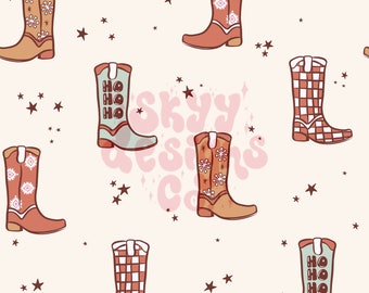 Trendy western Christmas boots digital seamless pattern for Christmas fabrics and Surface printing