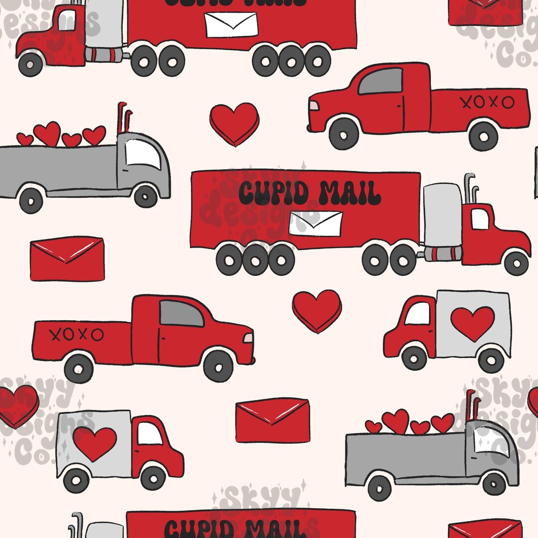 Boys Valentine Trucks Seamless Pattern for Valentine's Day, Repeating ...