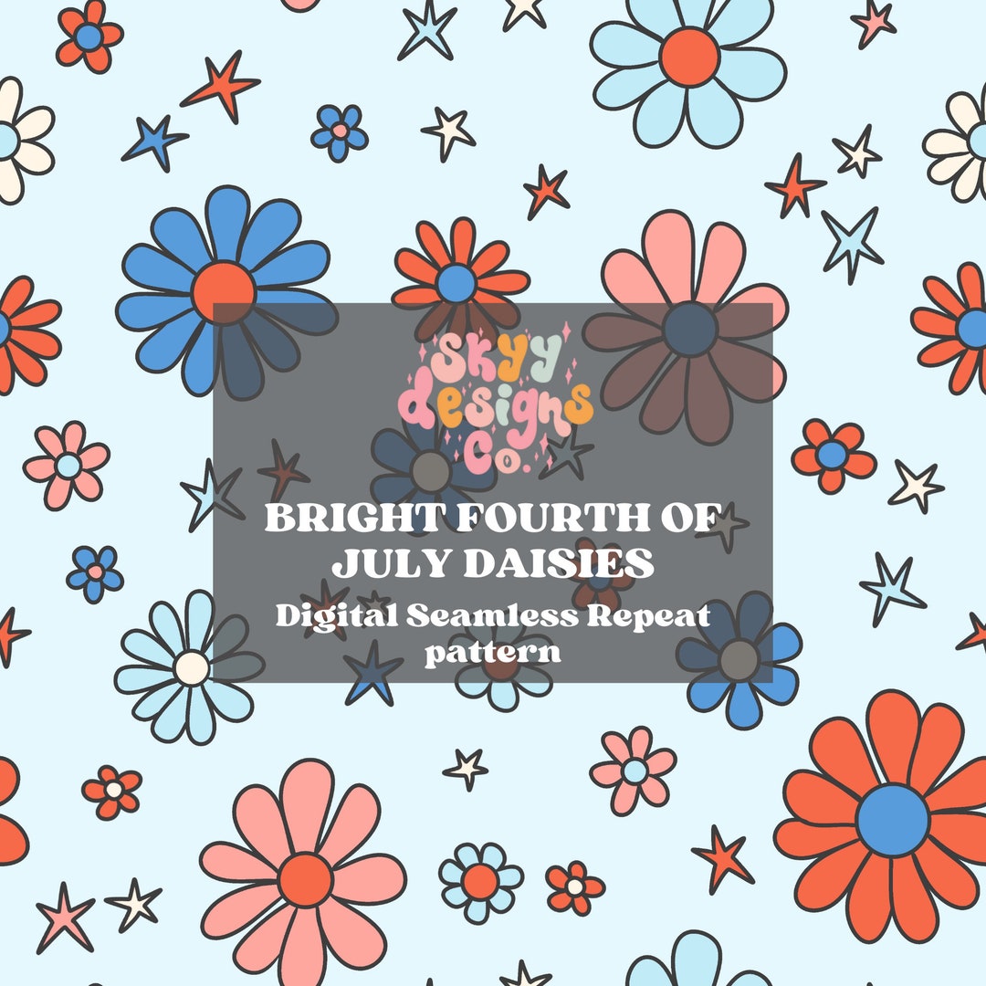 Fourth of July Retro Floral Seamless Pattern for Fourth of July, Retro ...