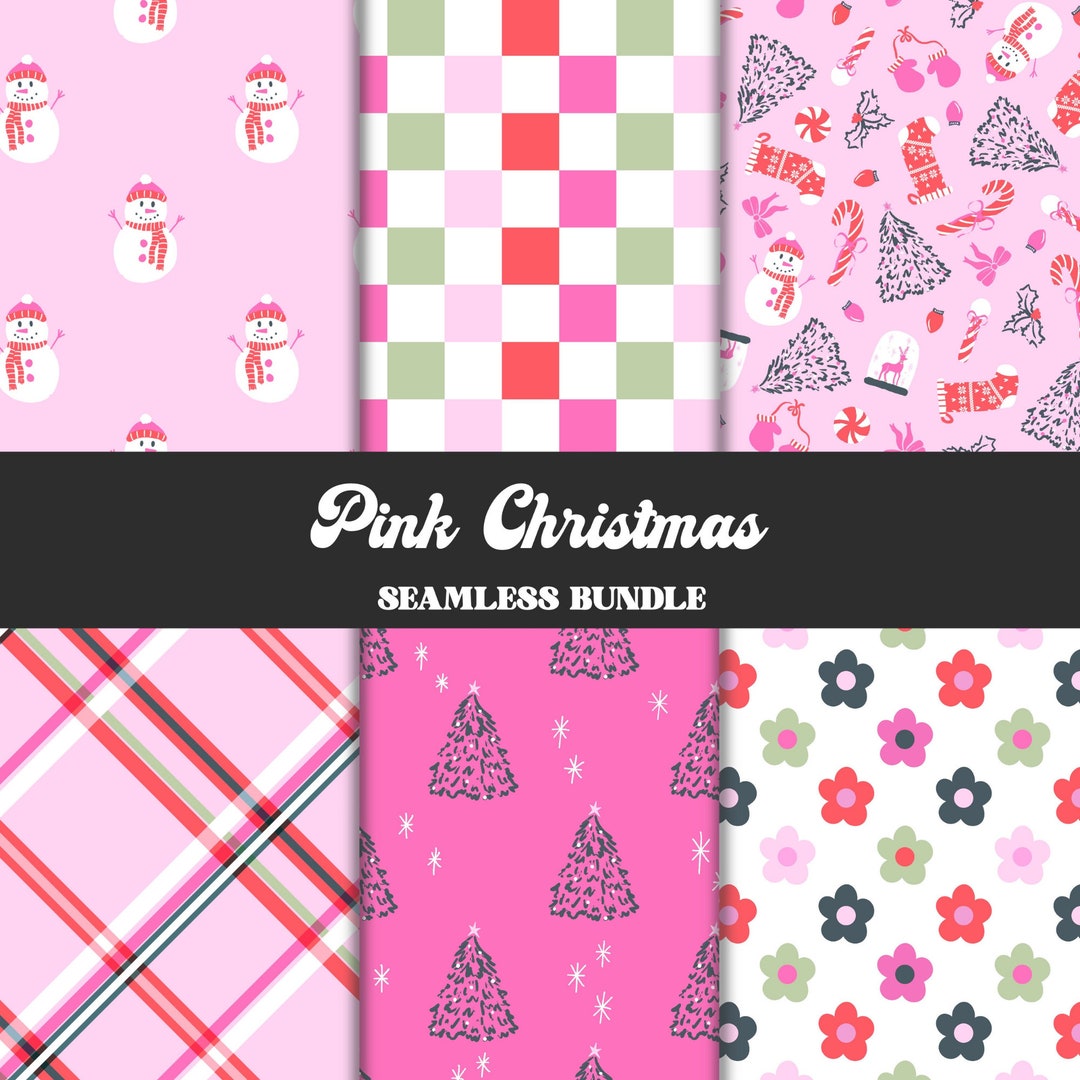Pink Christmas Seamless Pattern Bundle, Bright Holiday Pattern Papers ...