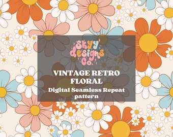 Vintage retro floral daisy seamless pattern for retro floral fabric sublimations