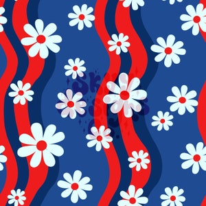 Amerikaans retro bloemen naadloos golvend patroon voor Fourth of July, retro bloemen naadloos bloemenpatroon Independence Day voor stoffen