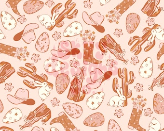 Western Easter Seamless Pattern, Cowgirl Spring Boots Pattern Paper Digital Download