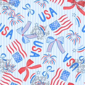 Kokette Bögen und amerikanische Flaggen Musterdesign für den vierten Juli, Unabhängigkeitstag Bogen Muster Design, kommerzielle Nutzung, USA Seamless