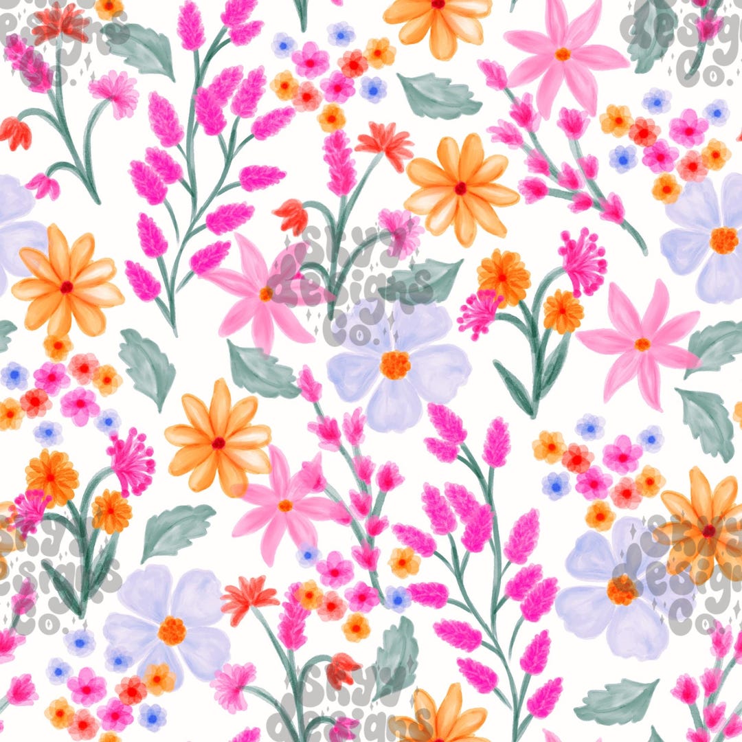 Watercolor Bright Floral Seamless Pattern for Spring, Vibrant Flowers ...