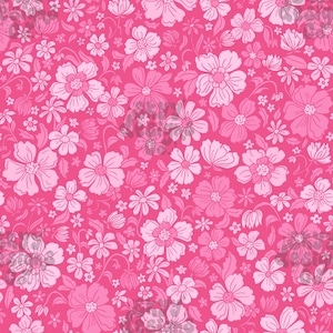 Peut inclure: Un motif sans couture composé de fleurs roses et blanches sur un fond rose vif. Les fleurs sont stylisées et ont un aspect vintage.