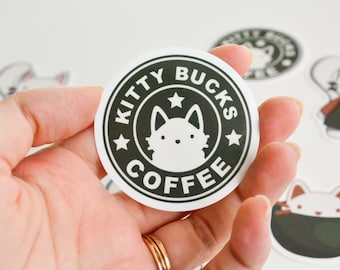 Kitty Bucks Coffee - Starbucks Inspired Stickers - Cute Laptop Stickers - Water Bottle Stickers - Waterproof Stickers