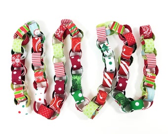 Red and Green Fabric Garland - Regular Size - Christmas Garland - Christmas Decor - Mantle Decor - Fabric Chain - Christmas