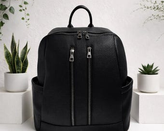 Eco Leather Mini Backpack Purse – Women's Vegan Bag with Zipper Pockets