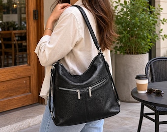 Leather Backpack Purse Women, Convertible Leather Bag, Handmade Shoulder Backpack, Genuine Leather Handbag, Travel Work Tote, Gift for Her