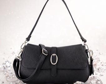 Genuine Cowhide Leather Crossbody Shoulder Bag, Handmade Everyday Purse, Adjustable Strap