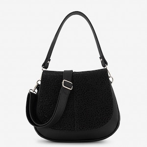 Black Real Leather Handbag, Genuine Leather Purse, Stylish Women&#39;s Bag, Top Handle and Long Handle, Night out bag, Business bag