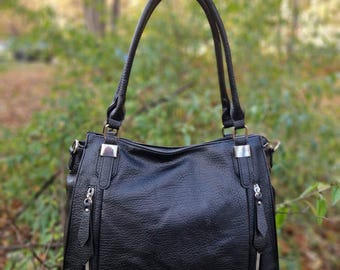 Black Vegan Leather Tote Bag – Top Handle Shoulder Bag