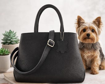 Handmade Black Leather Crossbody Bag, Elegant Zipper Handbag