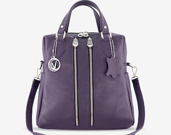Purple Leather Convertible Bag, Backpack, Crossbody, Shoulder Bag