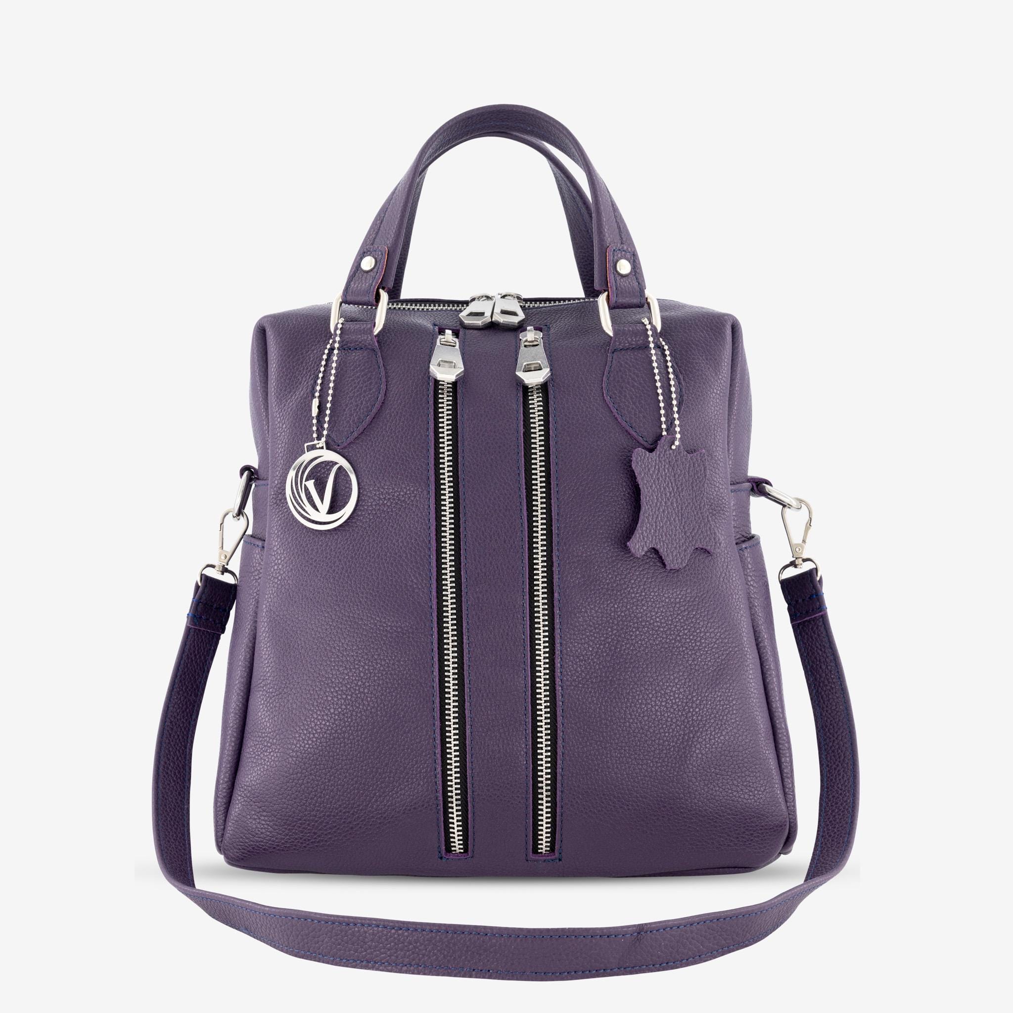 Purple Leather Women\'s Convertible Backpack Purple Leather Backpack: Embossed Boho Convertible Bag - Etsy main image 3