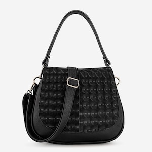 Black Real Leather Handbag, Genuine Leather Purse, Stylish Women&#39;s Bag, Top Handle and Long Handle, Night out bag, Business bag