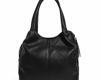 Large Black Tote Bag for Women, Faux Leather Shoulder Bag, Minimalist Everyday Handbag, Crossbody Work Bag, Soft Vegan Leather Purse