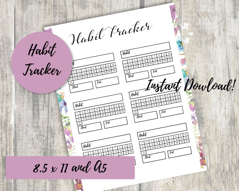 Printable Habit Tracker, Instant Download Letter Size and A5 - Etsy ...