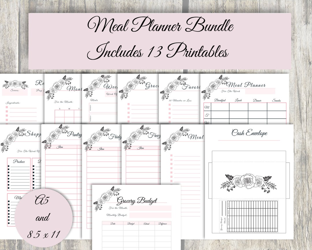 Meal Planner Printable, Instant Download, A5 & 8.5 X 11 (U.S Letter ...
