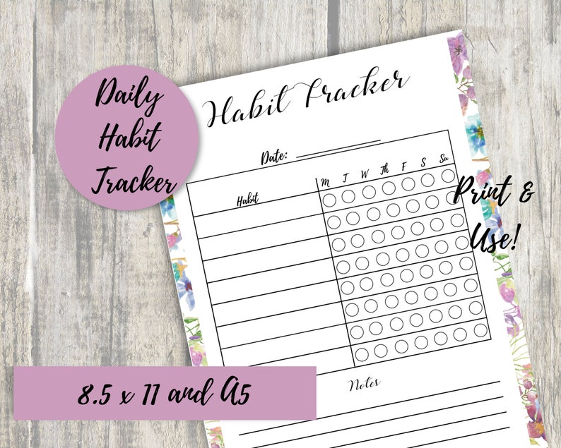 Printable Habit Tracker, Instant Download Letter Size and A5 - Etsy ...