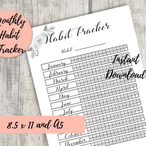 Printable Habit Tracker, Instant Download Letter Size and A5 - Etsy
