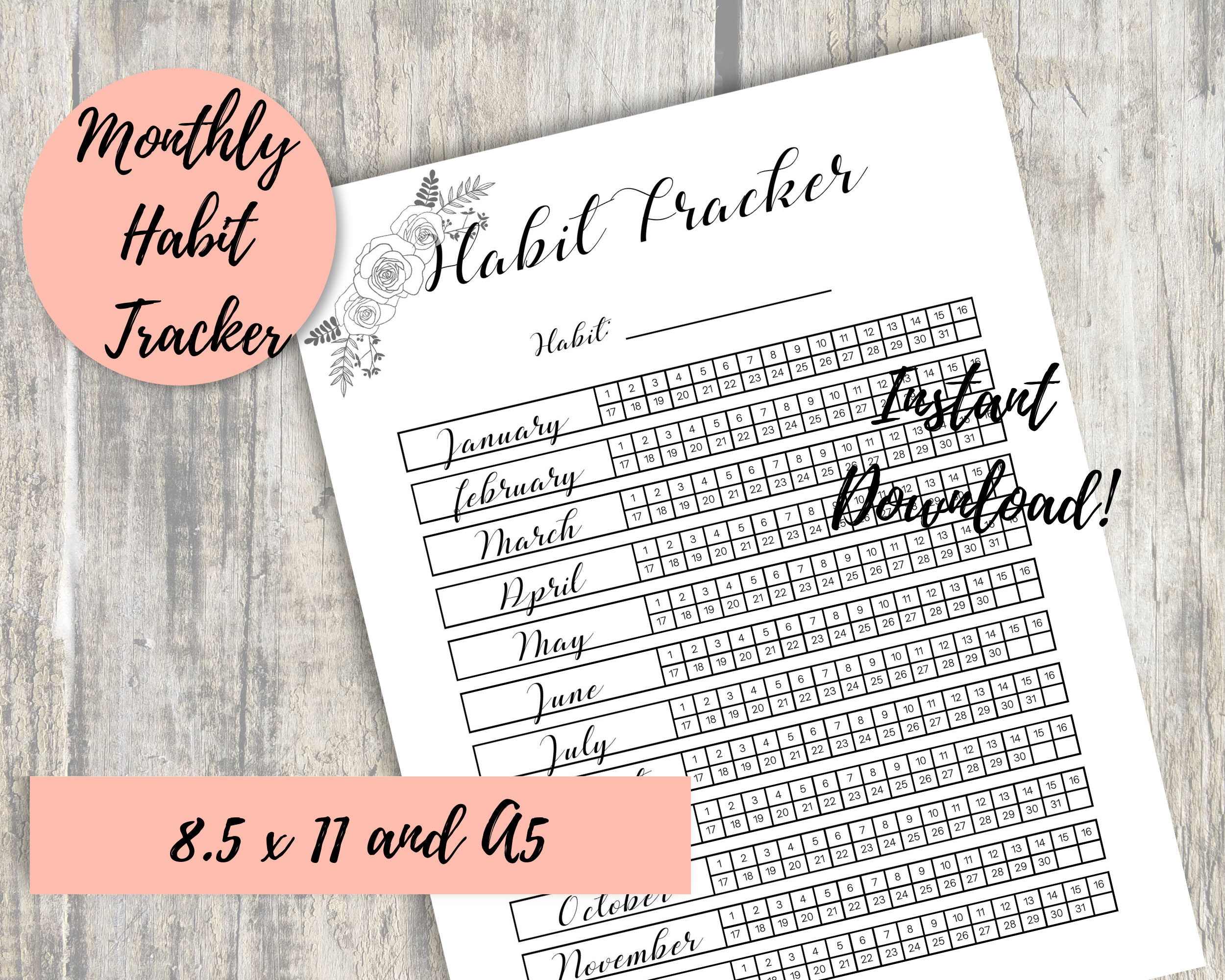 Printable Habit Tracker, Instant Download Letter Size and A5 - Etsy