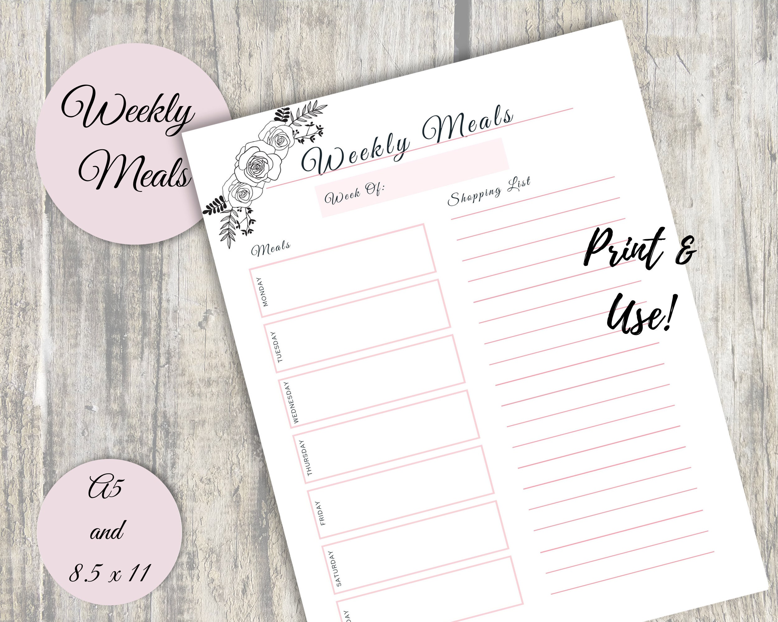 Meal Planner Printable Instant Download A5 & 8.5 X 11 U.S - Etsy