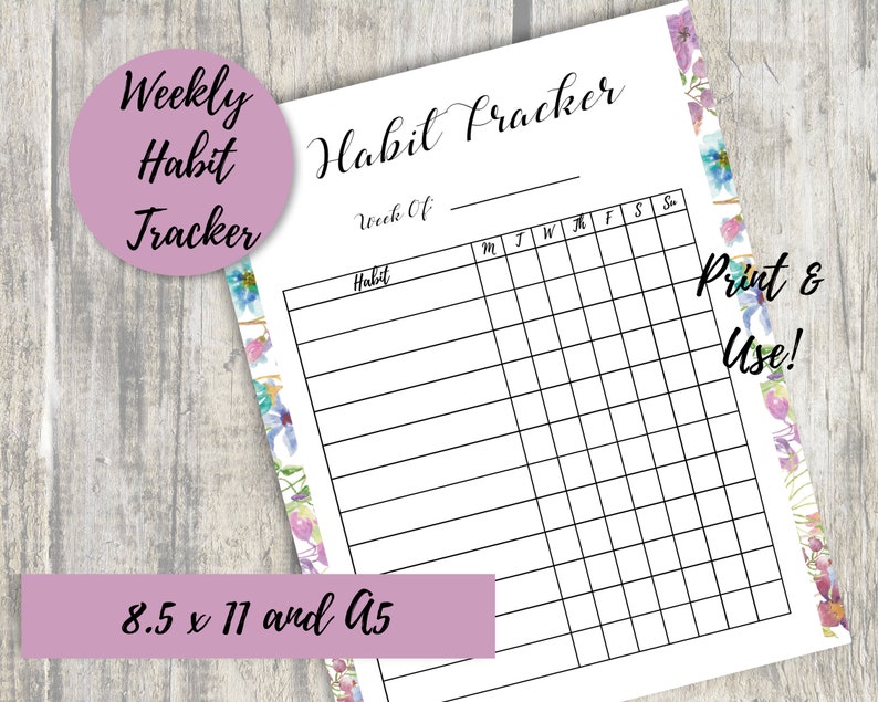 Printable Habit Tracker, Instant Download Letter Size and A5 - Etsy ...