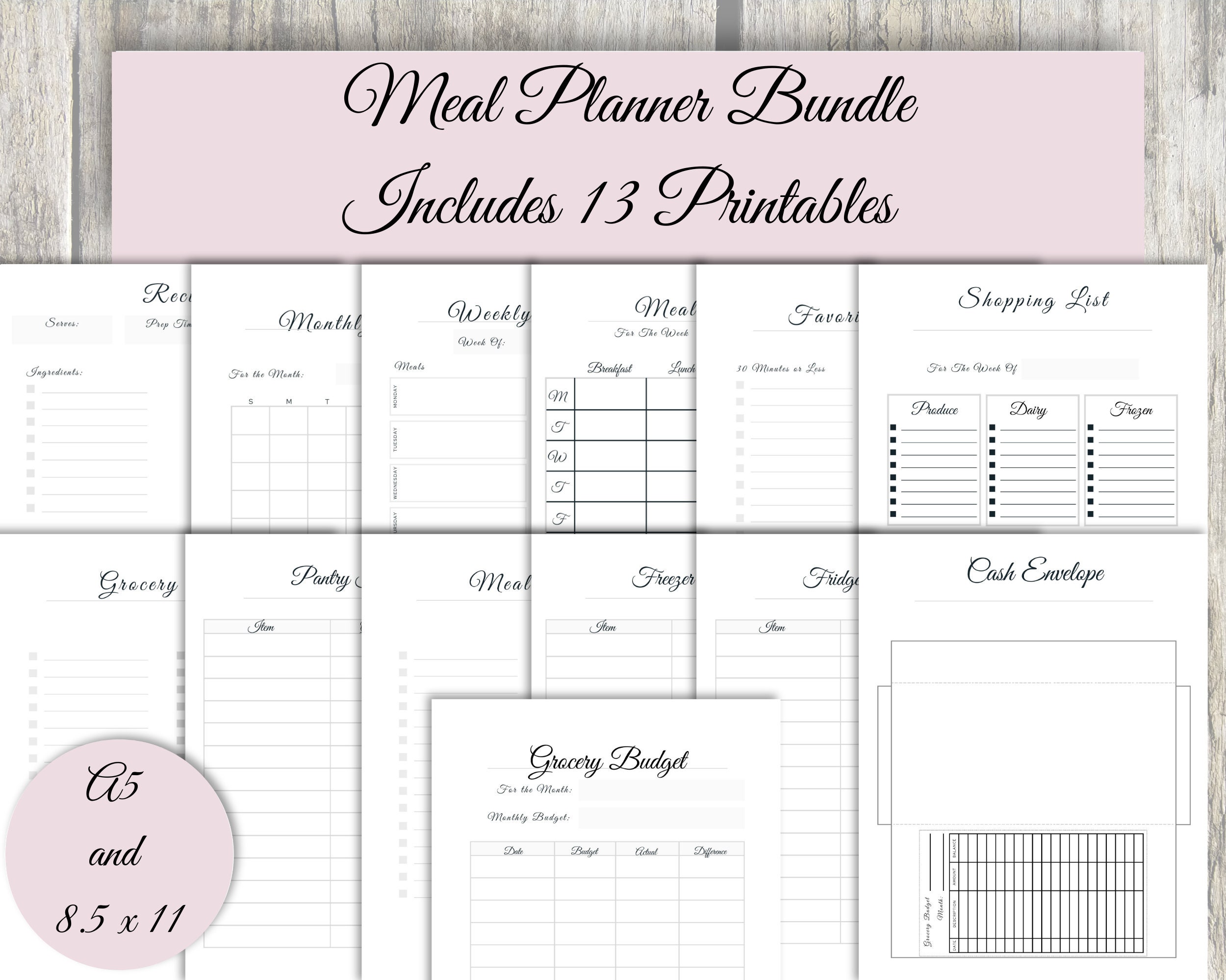 Meal Planner Printable, Instant Download, A5 & 8.5 X 11 U.S Letter Size ...