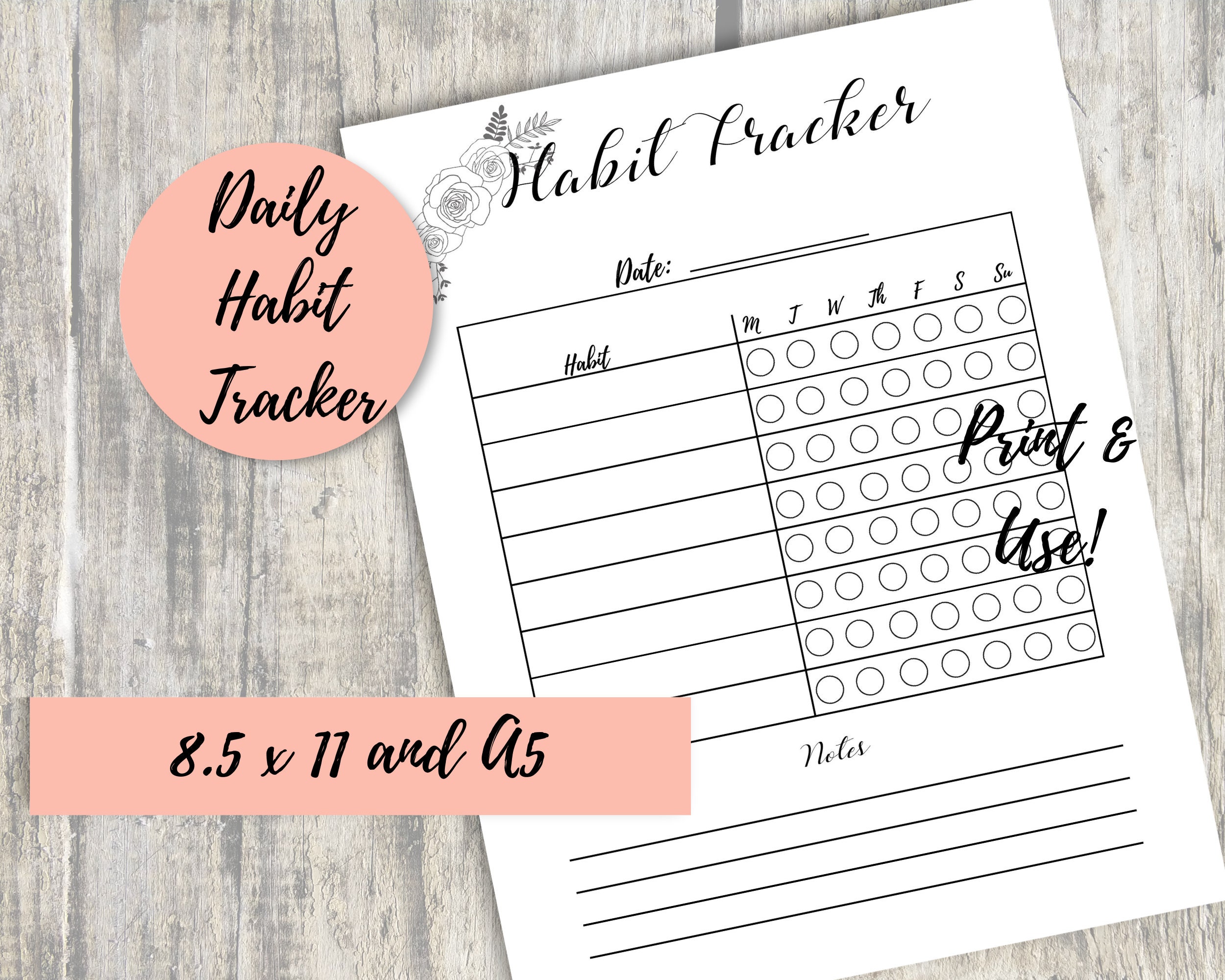 Printable Habit Tracker, Instant Download Letter Size and A5 - Etsy